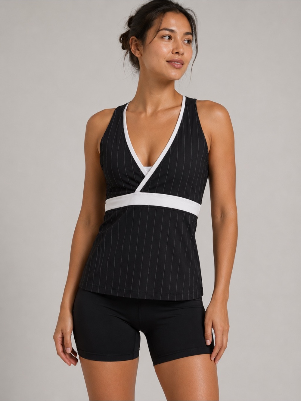 Lululemon Deep V Athletic Tank Black Pinstripe